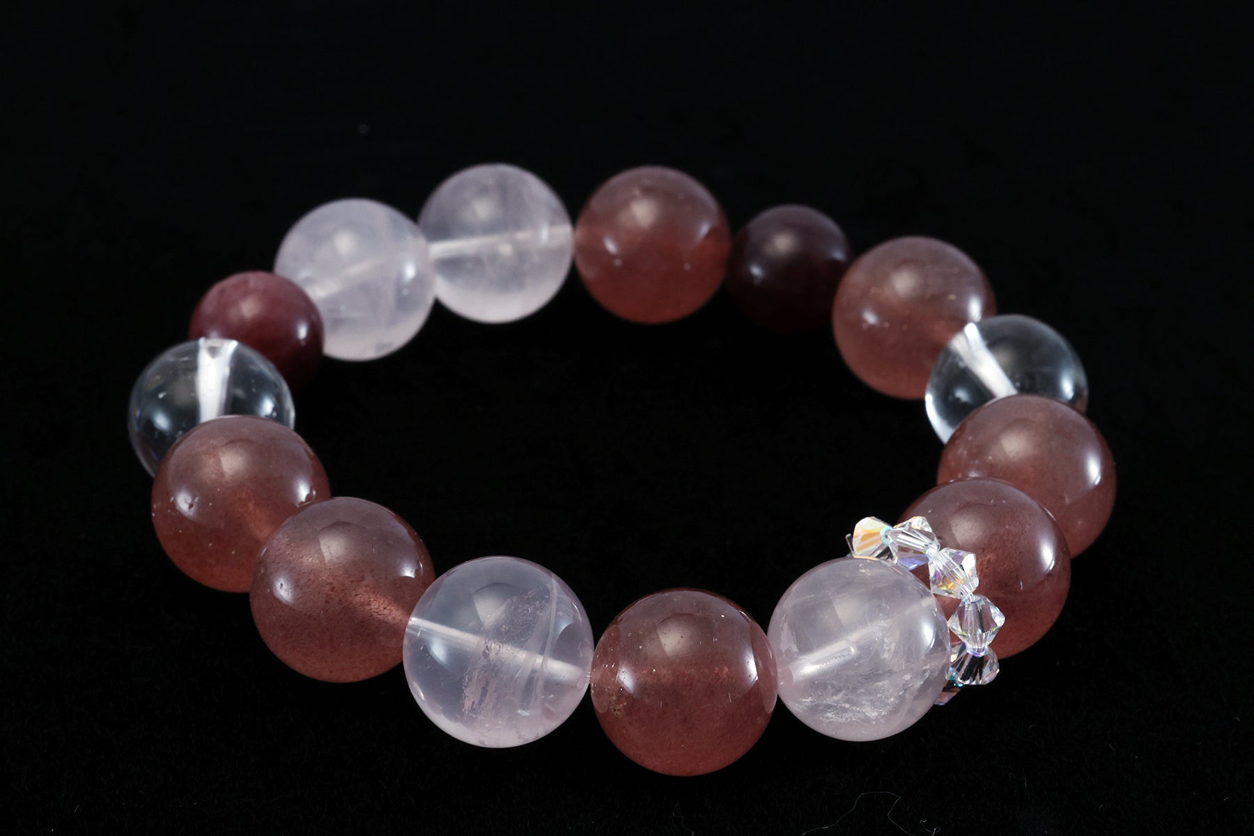 Pink Quartz, Strawberry Quartz & Clear Quartz Bracelet - Love, Joy & Clarity