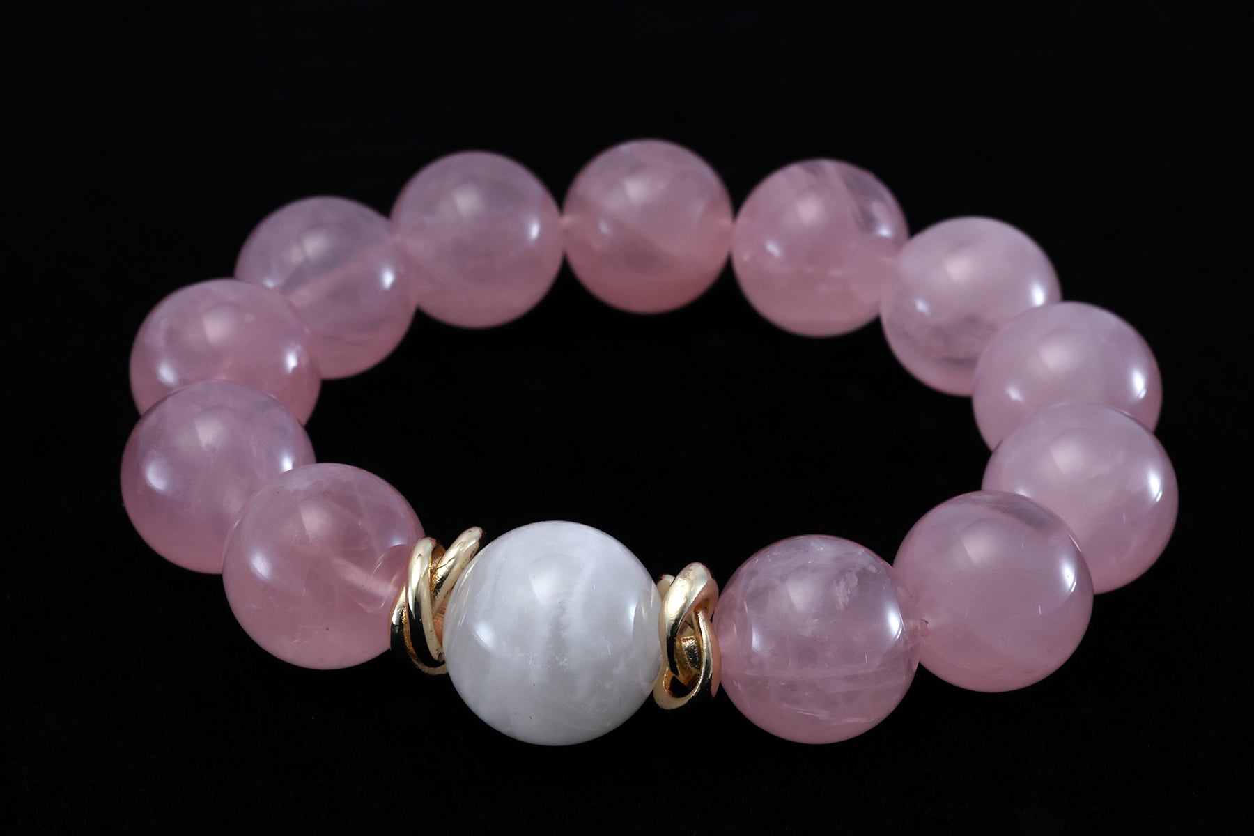 Natural Pink Quartz and White Phantom Quartz Bracelet - Love, Purification & Spiritual Growth